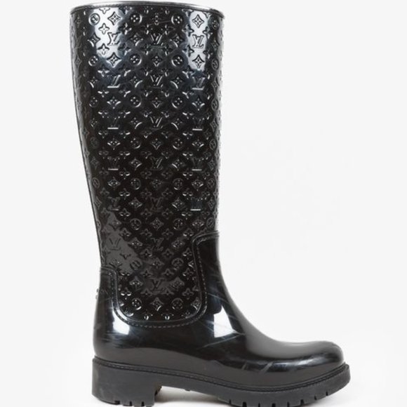 Louis Vuitton Black Monogram Splash High Rain Boots - Picture 1 of 10